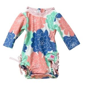 Ruffle Butts Baby Girls Rash Guard Swimsuit Long‎ Sleeve Floral Print Size 0-3M